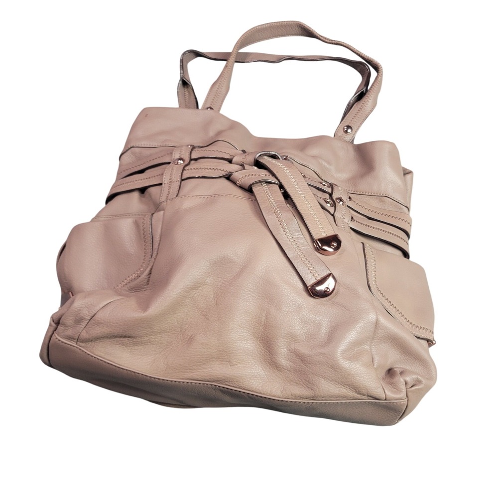 B Makowsky Tote Bag Womens Large Mauve Leather Rose Gold Belted Shoulder Bag SEO